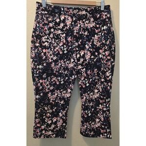 Bandolino Lisbeth Skimmer Womens Sz 6 Blue/floral Capri  Pants Stretch Denim